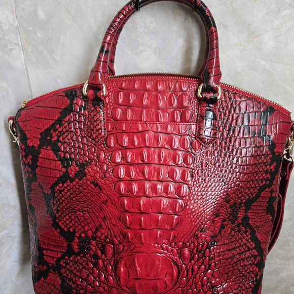 Brahmin Red and Black Croc-Embossed Shoulder Bag - Picture 10 of 14